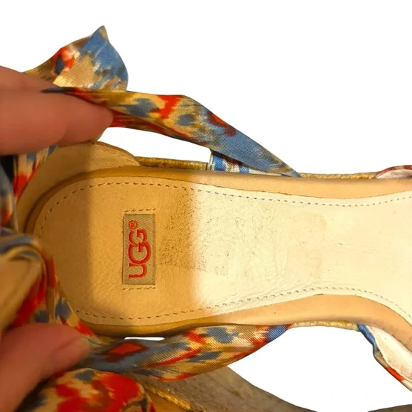 UGG Australia wedges Luciana espadrille orange blue silk ankle wrap heels size 8 - Picture 8 of 12